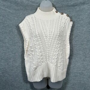 Talbots Sweater Vest Womens Medium Cream Old‎ Money Fisherman Cable Knit Preppy